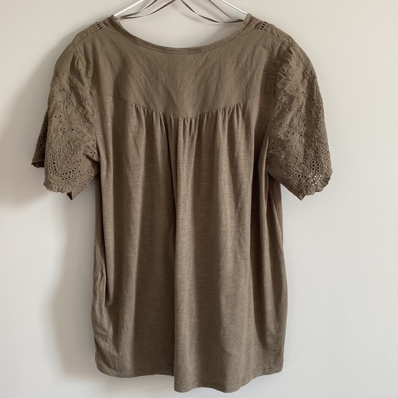 Knox rose embroidered lace boho olive green short sleeve blouse Sz large - Picture 7 of 7